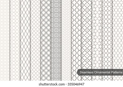 Collection of ornamental seamless patterns.