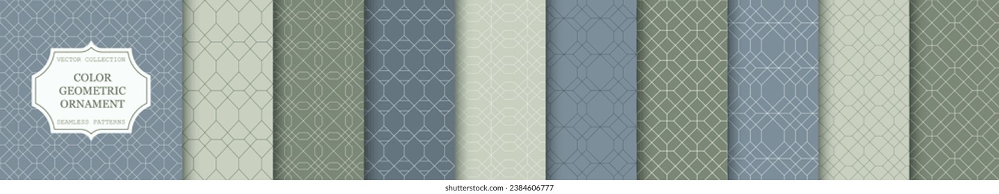 Collection of ornamental seamless stylish patterns. Vintage geometric color elegant backgrounds. Ornate endless prints - grid textures.