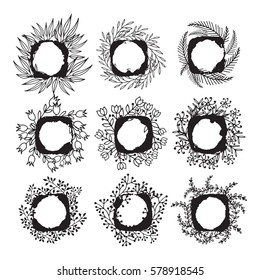 Collection of ornamental vector floral frames. Hand drawing