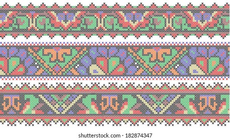 Collection of ornaments on an embroidery a dagger in ethnic style