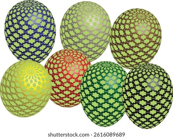 Collection of ornate and colorful easter eggs with geometric patterns