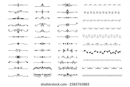A collection of ornate dividers and borders featuring elegant patterns and shapes suitable for various graphic design projects. Ideal for enhancing visual presentations.