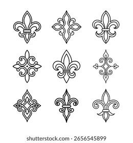 Colección de flor de lis ornamentada y diseños florales.