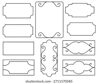 Collection of ornate and simple outline frames for labels and decorations