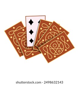 Collection of ornately designed playing cards with a retro feel, isolated on white background