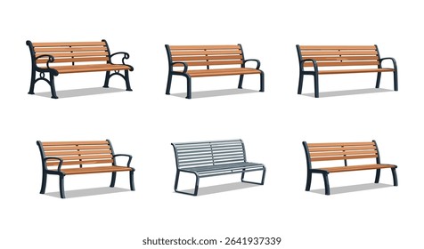 Collection of Outdoor Benches Made of Wood and Metal and Various Styles