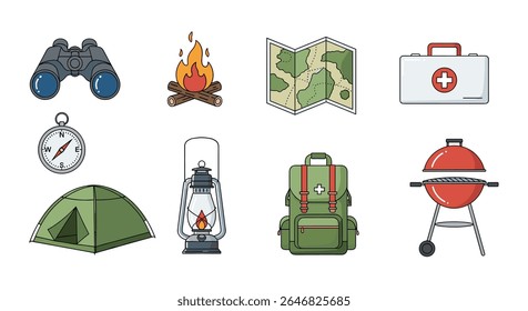 Collection of Outdoor Camping Adventure Gear and Supplies for Exploration and Recreation