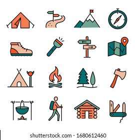 Collection of outdoor and camping icons