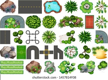 Collection of outdoor nature themed objects and plant elements illustration