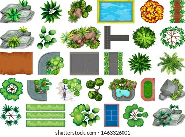 Collection of outdoor nature themed objects and plant elements illustration