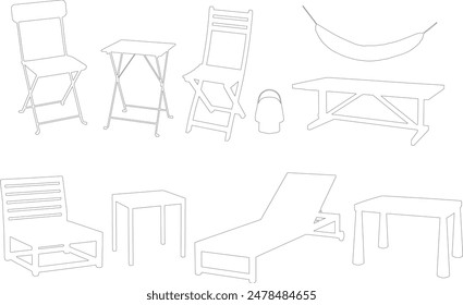 collection of outdoor patio furniture vector outline	