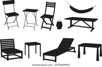 collection of outdoor patio furniture vector silhouettes	