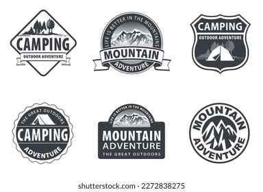 A collection of outdoor-themed emblems