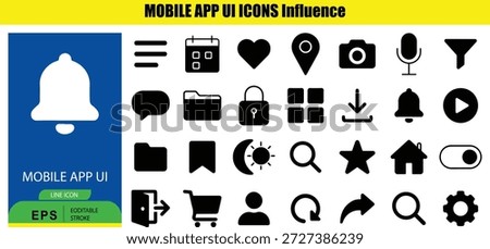 Collection of Outline black and white mobile app U I on white background UI black and white