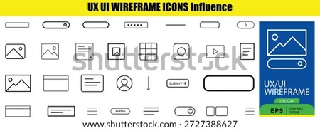 Collection of Outline black and white U X U I wireframe on white and blue background