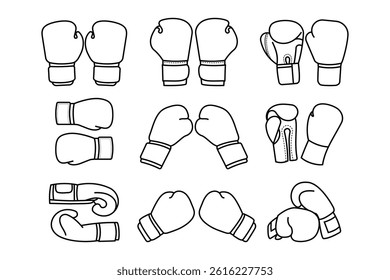 A collection of outline boxing gloves displayed in different orientations and perspectives.