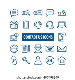 Collection of outline contact us icons. Thin icons for web, mobile apps design