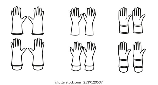 Kollektion Umrisse von verschiedenen Gummihandschuhen. Hand in Gummihandschuhe