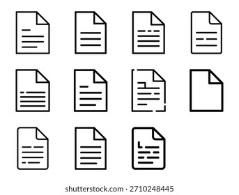 Colección de documentos de esquema e íconos de archivo en varios estados, incluidos en blanco, rellenos de texto y parcialmente rellenos, adecuados para proyectos de diseño de Web y App.