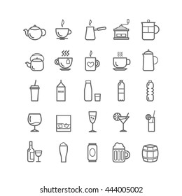 Collection of outline drinks icons for web and mobile apps 