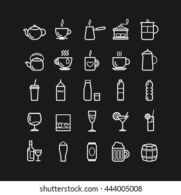Collection of outline drinks icons for web and mobile apps 