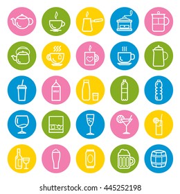 Collection of outline drinks icons for web and mobile apps 
