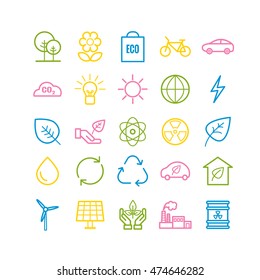 Collection of outline ecology icons. Linear eco icons for web and mobile apps