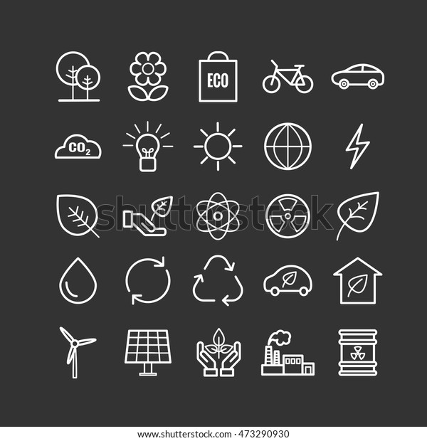 Collection of outline ecology icons. Linear eco icons\
for web and mobile apps\
