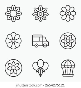 Collection of Outline Flower Illustrations Geometric Botanical Composition Flowers Trees and Leaves