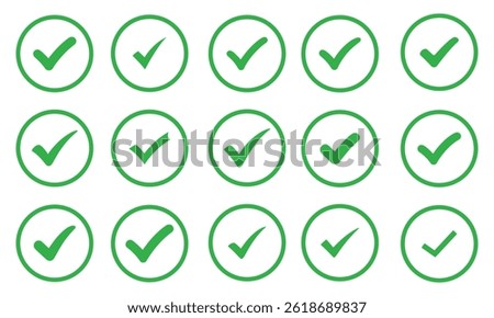 Collection of outline green checkmark icon vector on white background