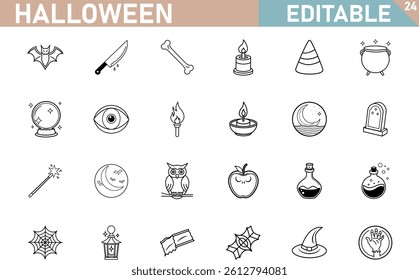 Collection Of Outline Halloween Icons Spooky And Fun Vector Set
