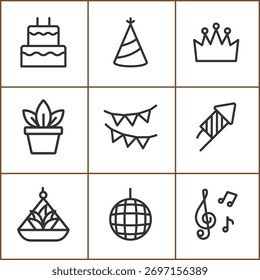 Kollektion von Skizzen-Icon-Design-Elemente für Party-Feste Dekoration.