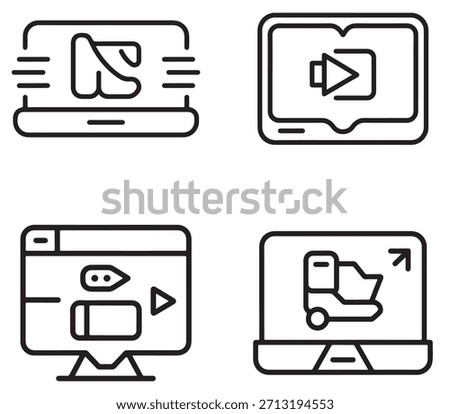 A collection of outline icons designed for live commerce and streaming, showcasing a clear silhouette style for easy recognition and visual appeal.