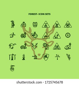 a collection of outline icons with a forest theme