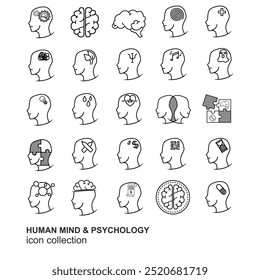collection of outline icons with a human mind theme