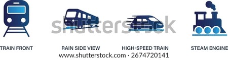 Collection of outline icons including train, railway, subway, station, cargo, passenger, ticket, and locomotive. Perfect for transport, travel, and logistics projects