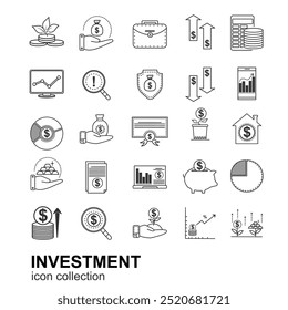 coleção de ícones da estrutura de tópicos com um tema de investimento