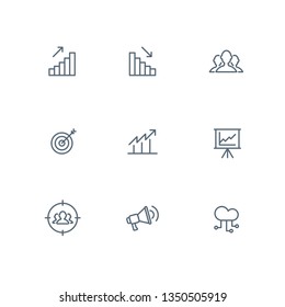 Collection of outline icons isolated on white background. Pictogram icon line symbol for website design, mobile application ui. Diagram data marketing connection growth Vector illustration eps 10