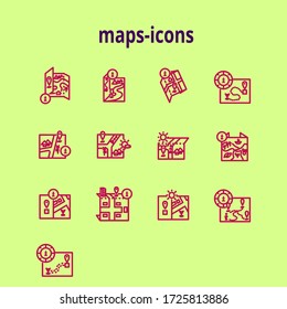 a collection of outline icons with a map theme