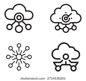 Uma coleção de ícones de estrutura de tópicos representando SaaS e conceitos de automação, perfeitos para serviços digitais e processos de negócios, isolados em fundo branco.