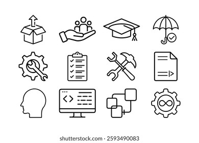  Collection of Outline Icons Representing Software Development and Support Services