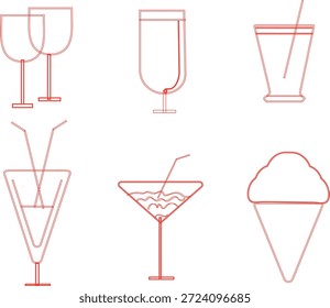 colección de iconos de contorno que representan varios tipos de vajilla y cócteles. Ilustración vectorial