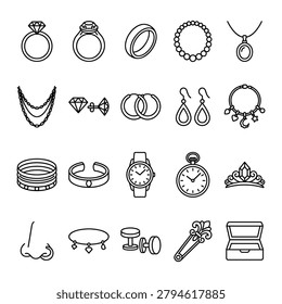 Collection of outline icons showing assorted fine jewelry and gift items