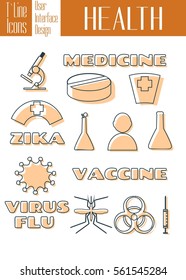 Collection of Outline Icons For Web and Mobile. Medical flat set with hospital treatment. Isolated vector illustration. Color spot overlay