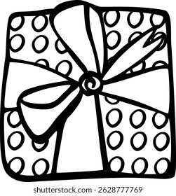 Collection of Outline Illustrations of Gifts. Hand drawn gifts. Top and front views. Hand drawn vector illustration for packaging design, cards, textiles and t-shirts
