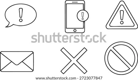 collection of outline interface icons featuring warning alerts mobile notification email envelope and prohibition symbols