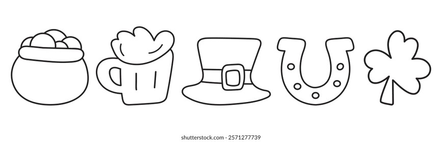 Collection of outline isolated icons. Saint Patrick's day. Hand drawn illustrations on white background.