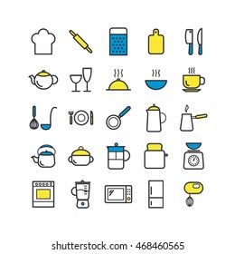 Collection of outline kitchen icons. Thin linear icons for web, print, mobile apps
