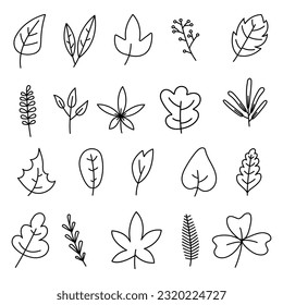 collection of Outline leaf vector illustration, black line leaf icons on white background