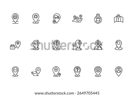 Collection Outline Location Pin Icons with Various Symbols on Bundle marker navigation